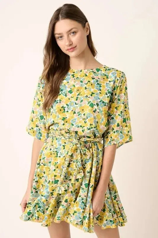 Mittoshop Floral Tie Waist Half Sleeve Mini Dress Women - Love Salve